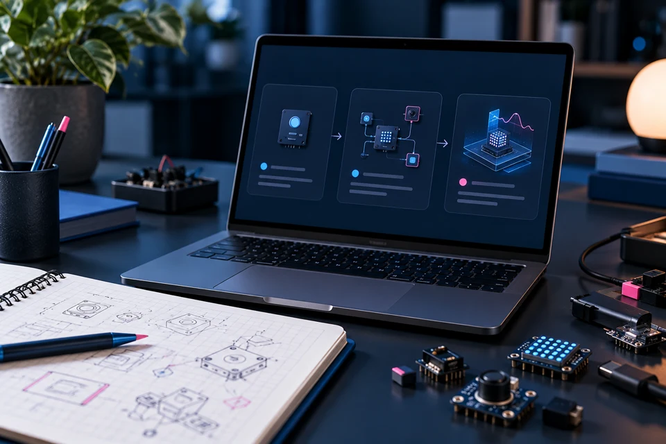 A structured software project dashboard and electronic components