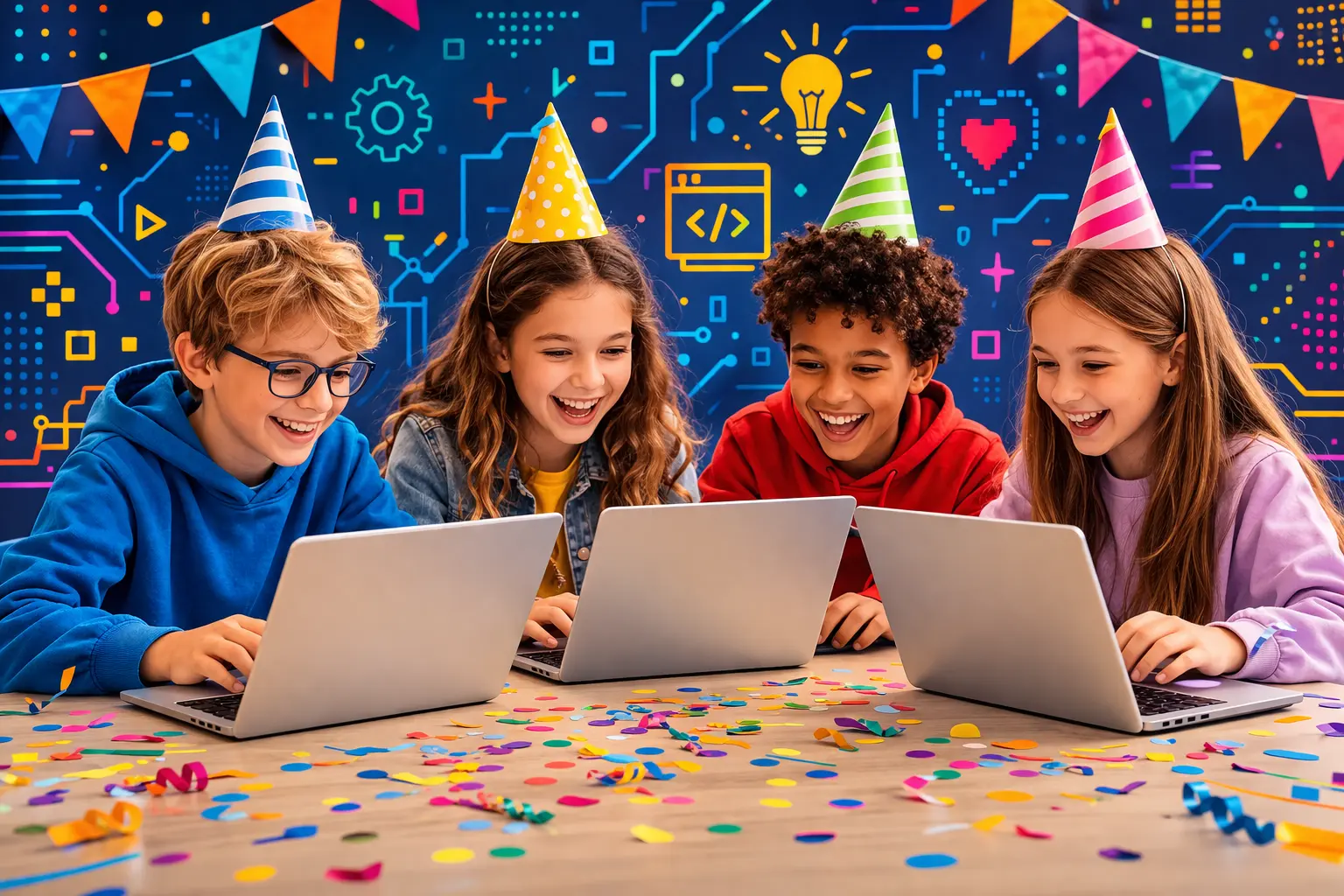 Happy children at a gaming party